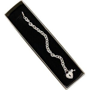 NEW Nordstroms Crystal Heart & Key Silver Bracelet
